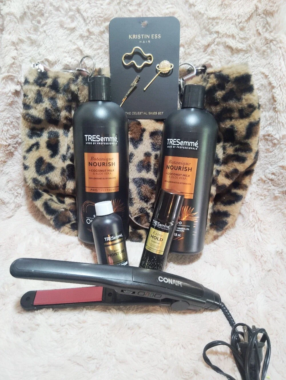 BUNDLE Of 7!! Hair Care, Accessories, Flat Iron, And Leopard Shoulder Bahlg